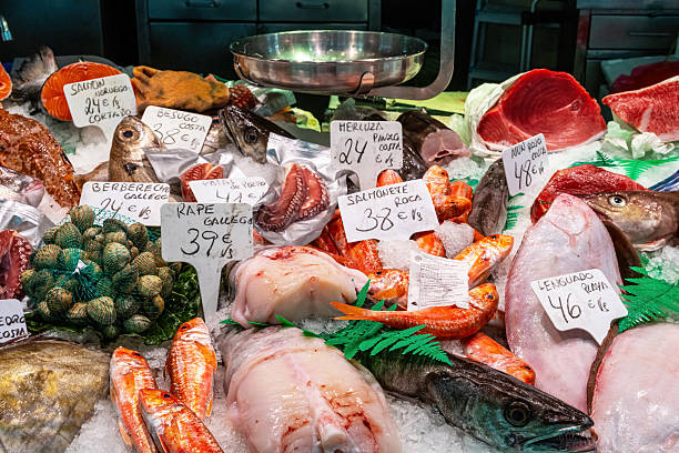istock Market stall with fish and seafood 2218528453