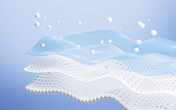 istock Multiple layers of wave-shaped design for the mattress background, Suite for the presentation of diaper, wet wipes, sanitary pads, mattresses and so on. 3d rendering. 2218531306
