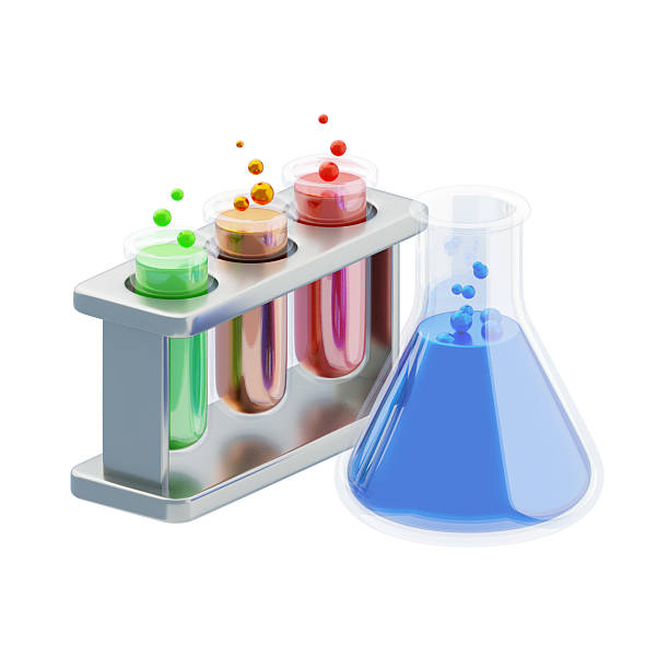 Lab Equipment 3D Icon. Colorful lab test tubes flask 3d icon