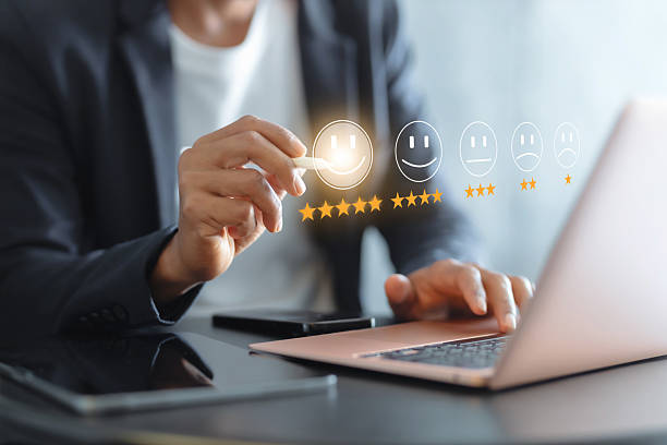 istock Customer review satisfaction feedback survey concept, User give rating to service experience on online application, Customer can evaluate quality of service leading to reputation ranking of business. 2218536266