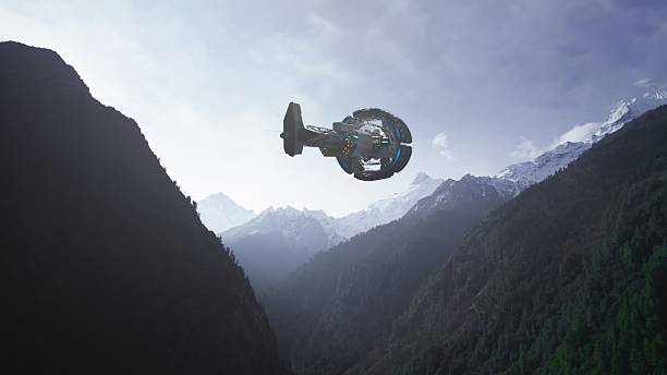istock This photo depicts a glowing alien spaceship exploring a mountain valley in a distant future. 2218536425