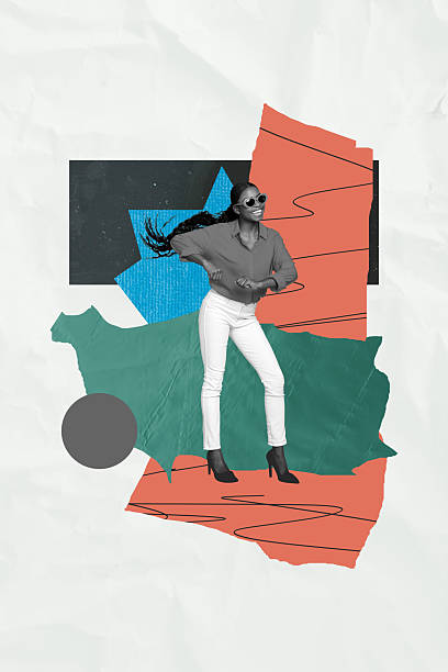 istock Vertical composite collage image picture of black white effect girl dancing isolated on creative background 2218541709