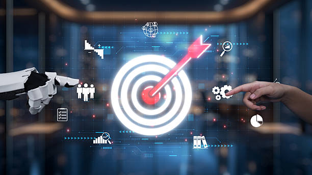 istock Advanced Technology Concept with Robot Hand and Human Hand Reaching for Target in Digital Space, Representing Collaboration and Innovation in Data Analytics. Auvana 2218543750
