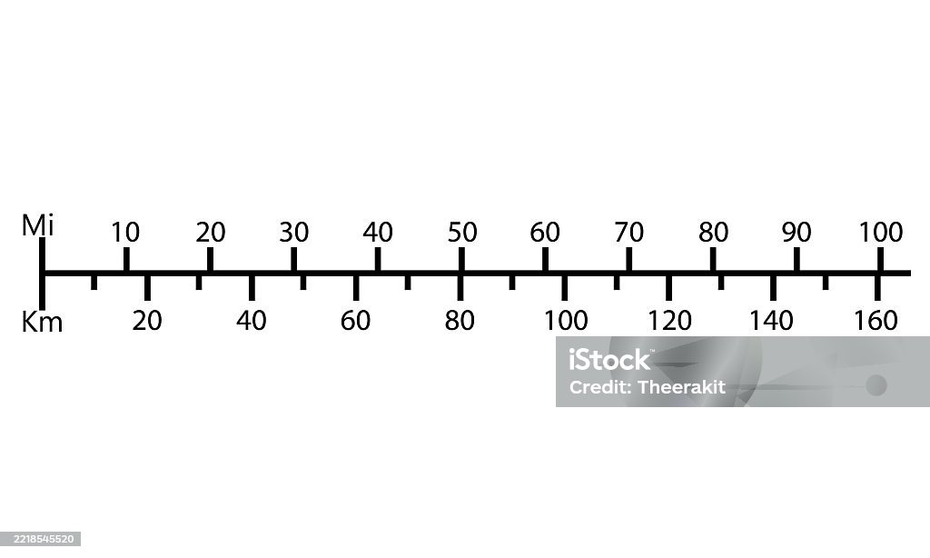 Distance Km Linear Map Scale With Kilometers And Miles Ratio Map Scale With ...
