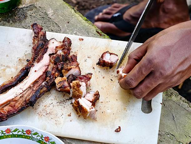 Grilled pork ready to be served. Grilled pork typical of Indonesia