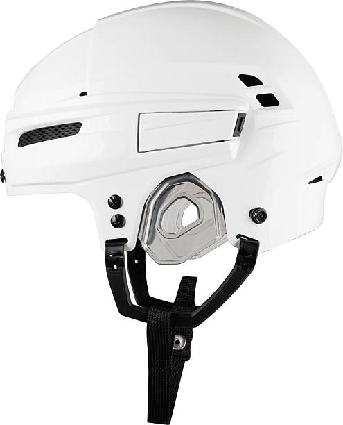 istock White Protective Ice Hockey Helmet with Transparent Plastic Visor on White Background 2218554884