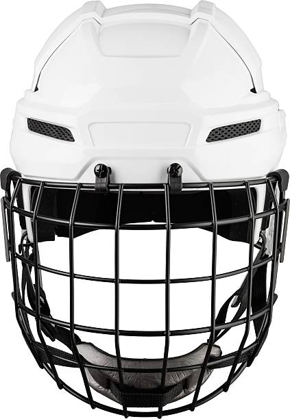 istock White Protective Ice Hockey Helmet with Transparent Plastic Visor on White Background 2218555024