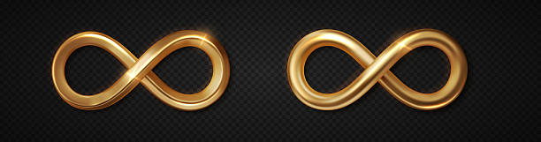 istock Gold infinity symbol set on dark backdrop. Elegant and modern design of the infinite loop icon. 2218556877