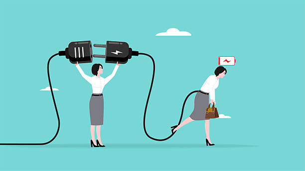 istock recharge energy or restore enthusiasm for work, refreshing from overwork or tiring activities, woman connects electrical plug to power source to recharge low battery exhausted woman worker 2218558379