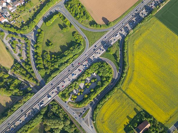 istock Aerial view of highway intersection and landscape. 2218559361