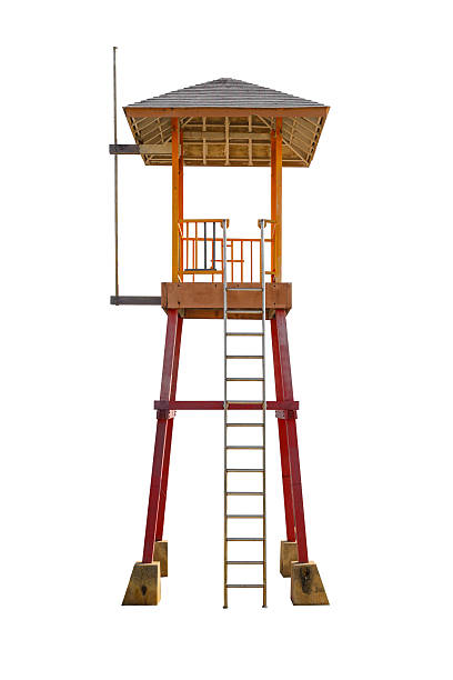 istock Beach Guard, Life guard watch tower building isolated on white background with clipping path 2218566242