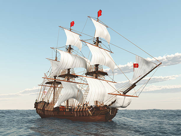 istock Pirate ship in the open sea 2218568079