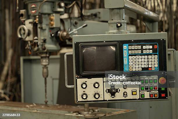 Old Lathe Machine Monitor Control Panel With Button Switch For Metal ...