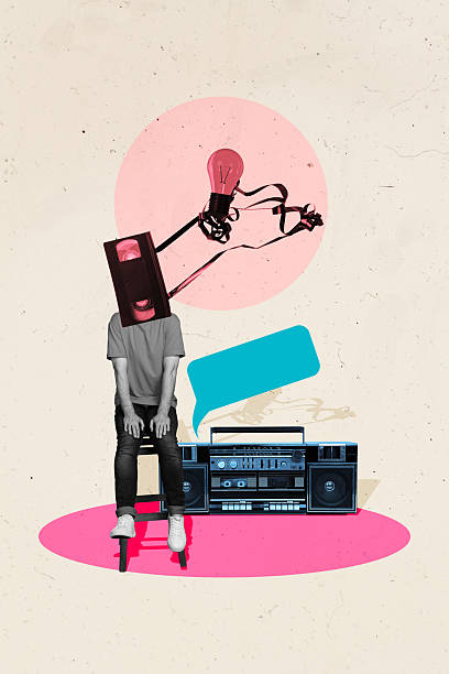 istock Composite artwork sketch collage of chatting cloud sms speech message silhouette young woman headless wear head cassette boombox idea lamp 2218569476