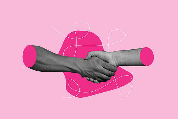 istock Creative poster collage of hands shaking business partners support help therapy concept bizarre unusual fantasy billboard 2218571547