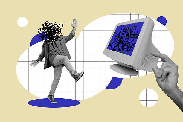 istock Sketch image composite trend artwork collage of young man office manager headless walk retro digital display computer work workspace 2218571629