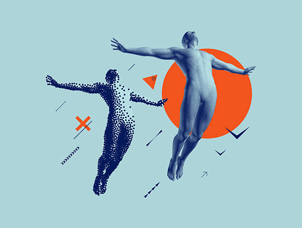 istock Freedom, leadership or development concept. Jumping men. The man flies away to his goal. Strong man spreading his arms wide to the side. 3D illustration for brochure, presentation, flyer or banner. 2218584658