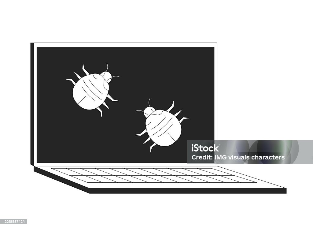 Computer Bugs Crawling On Laptop Screen 2d Line Object Stock ...