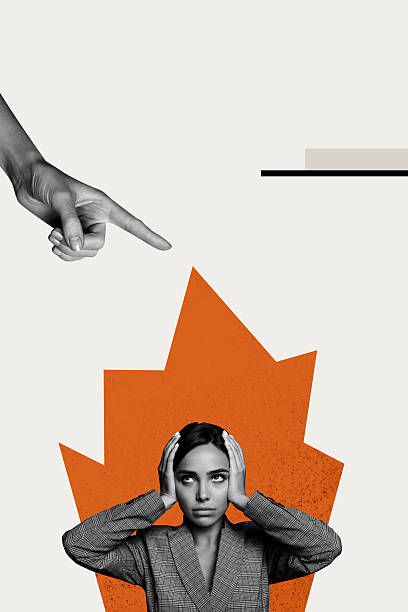 istock Vertical collage picture young lady employee suffer boss authority blame command finger point headache ignore avoid drawing background 2218588261
