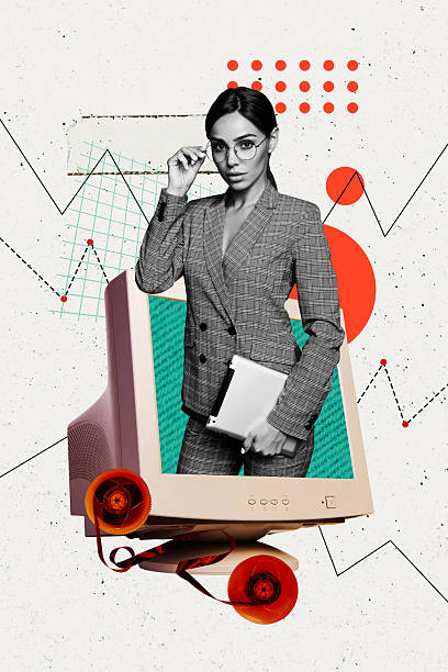 istock Composite trend artwork sketch image collage of copyspace monochrome young lady eyewear appear computer monitor hold tablet cassette tape 2218588391