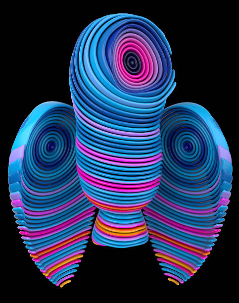 An image of an owl consisting of concentric multi-colored circles, digitally generated three-dimensional image