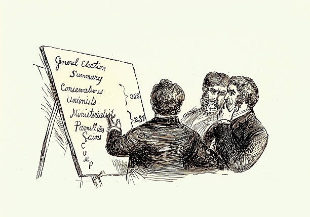 History, Victorian, Politics, General election, Tallying the votes, Sketch at a London Club, Vintage illustration 1880s