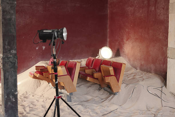 An exceptional indoor scene with sand, striking red walls, and creative lighting that enhances the atmosphere