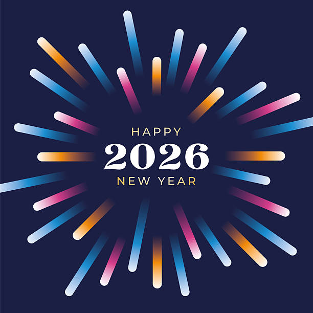 2026 - happy new year background with fireworks. - neujahrsgruß 2026 stock-grafiken, -clipart, -cartoons und -symbole