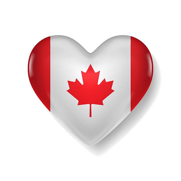 istock Glossy heart-shaped icon with the Canadian flag design, featuring a red maple leaf on a white background with red borders, isolated on white. 2218614070