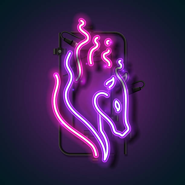 istock Neon Horse Head Outline  Glowing Purple & Pink Neon Light Vector 2218619271