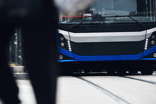 istock Blue bus for public transportation on city streets. 2218623650
