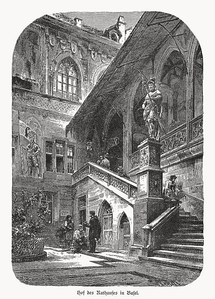 istock Town hall of Basel, Switzerland, wood engraving, published in 1895 2218626984