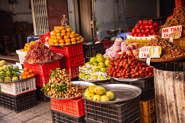 Traditional Vietnam street fruit vendors