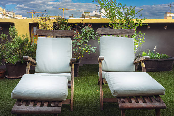 istock Garden deck chair on the terrace 2218631914