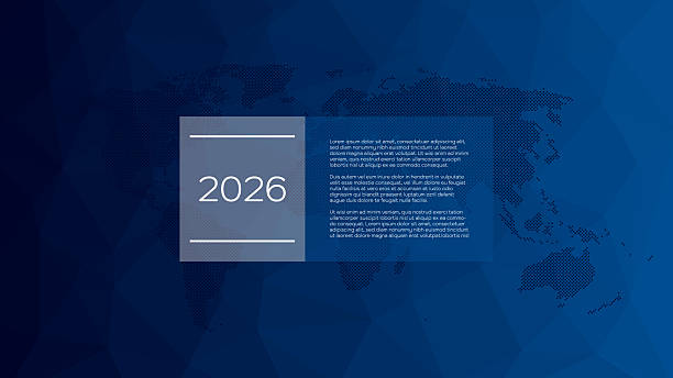 2026 Year Infographic With World Map Sample Text Blue Gradient Triangle 2026 Year Infographic With World Map Sample Text Blue Gradient Triangle Pattern Vector