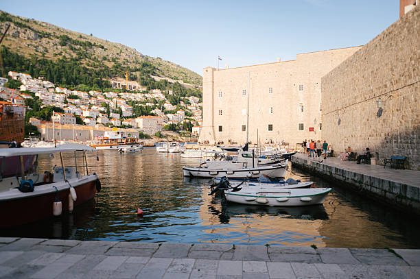 The old port of Dubrovnik at sunset