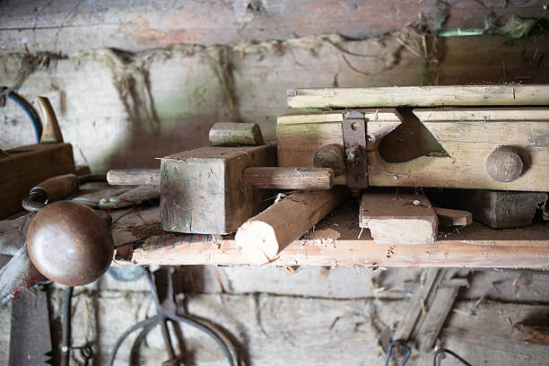 istock A collection of tools and wood pieces on a shelf 2218646521