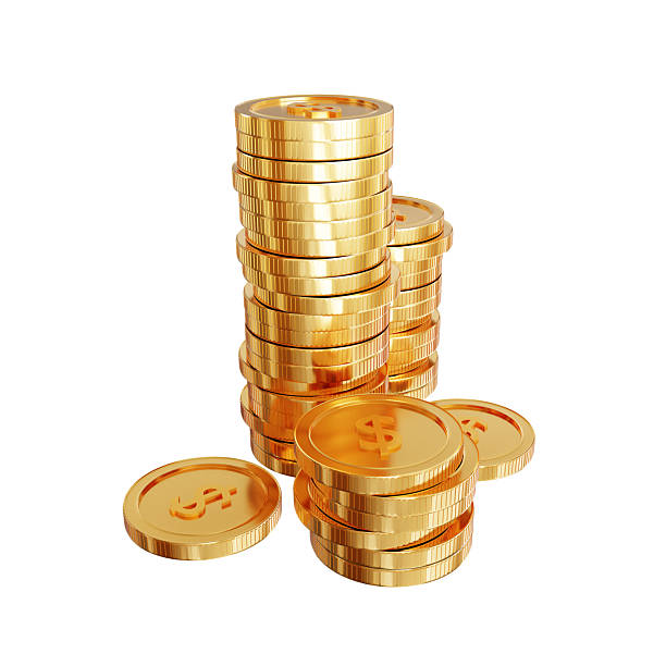 istock Stack of golden coins isolated on white background 2218646586