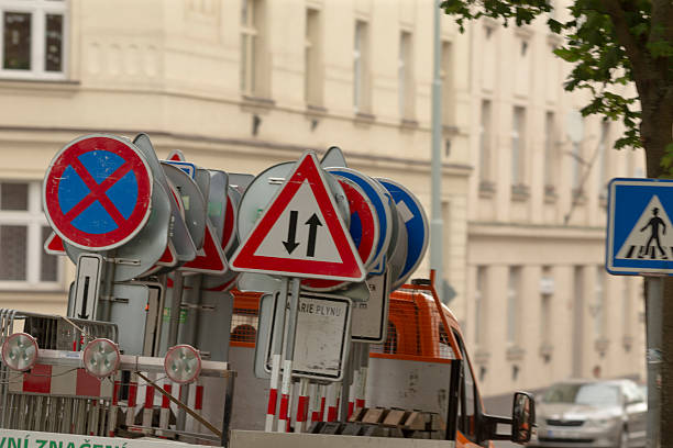 istock Traffic Signs and Various Road Work Equipment Present in Urban Settings 2218649699