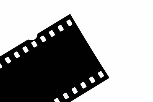 Blank strip of 35mm film with perforations and ISO and frame number marks isolated on white background.