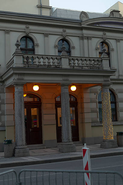 istock The historic building facade features impressive columns and elegant lighting 2218653637