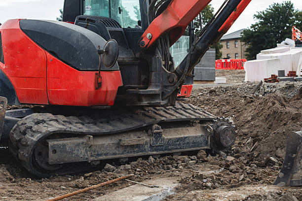 istock Excavator lost broken track and awaiting for repair 2218654566