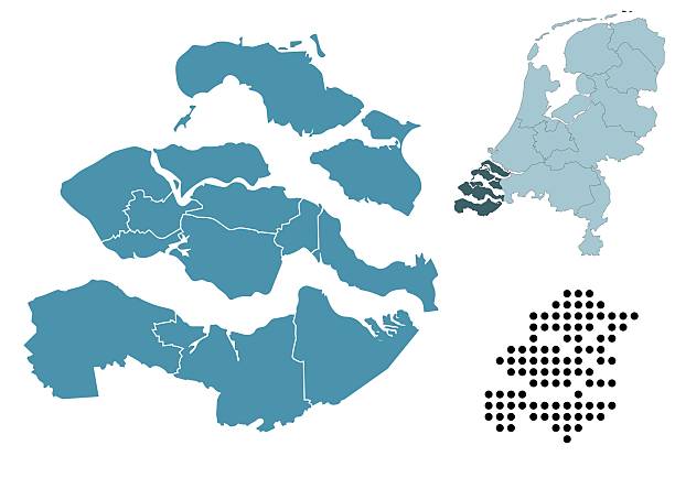 stockillustraties, clipart, cartoons en iconen met set maps of zeeland province - groningen stad