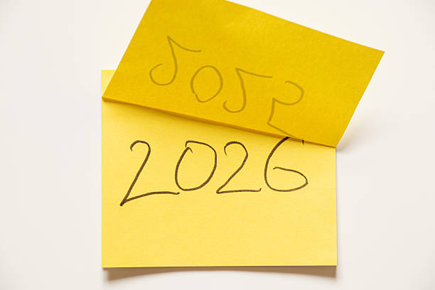 istock Yellow note with years 2025 and 2026 handwritten on sticky notes on white background symbolizes planning, goals 2218662145