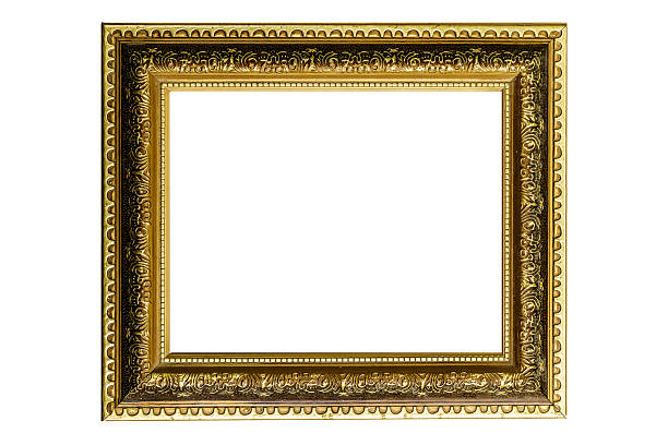 istock Gold frame for a picture in a classic baroque style on a white blank background. 2218666398