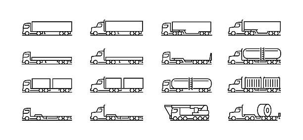 ilustrații de stoc cu set de pictograme pentru linia de camioane. grup de obiect. tipuri de camioane. - autocamion