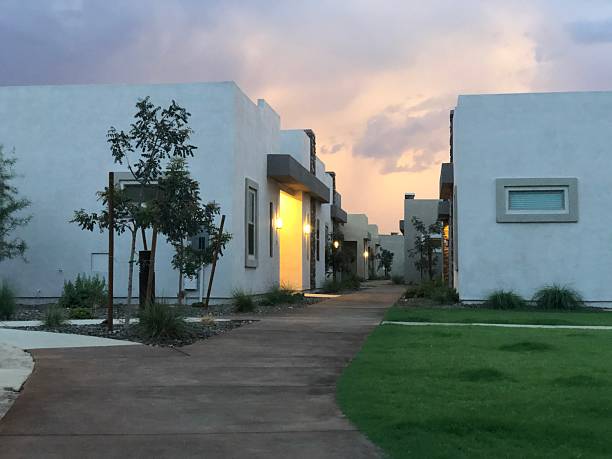 Newly built suburban neighborhood in the western USA.