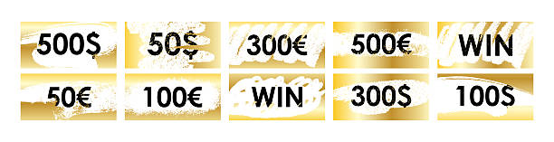 Winning scratch card with silver coin reveal and prize marker in grunge texture. Flat vector illustration isolated on white background.