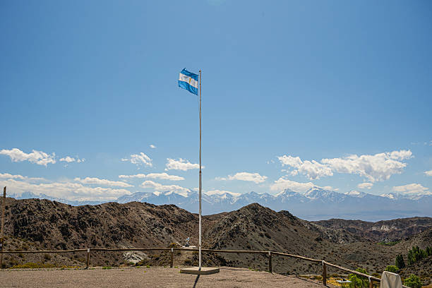istock A flagpole with the Argentinian flag, mountains and the sky as a background 2218680227