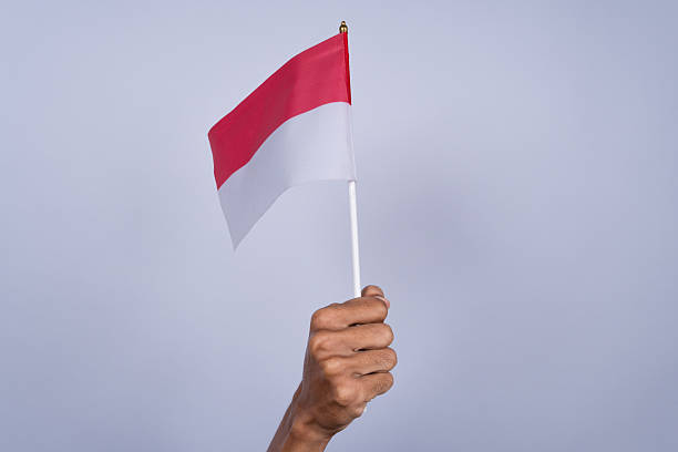 istock Hand Holding a Red and White Flag, Indonesian Independence Day Concept 2218682094
